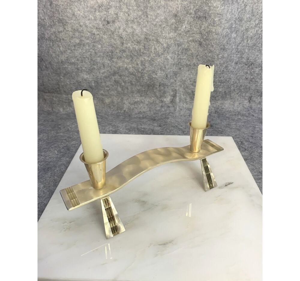 VTG Burnished MCM Hoka Candle Holder Silver Plated Brass Accents West Germany